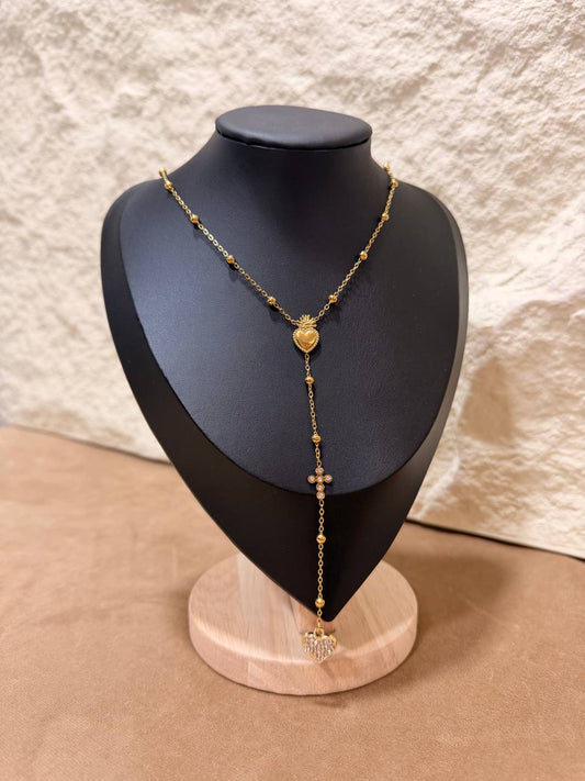Collana Rosario Cuore & Croce – Confezione da 12 Pezzi