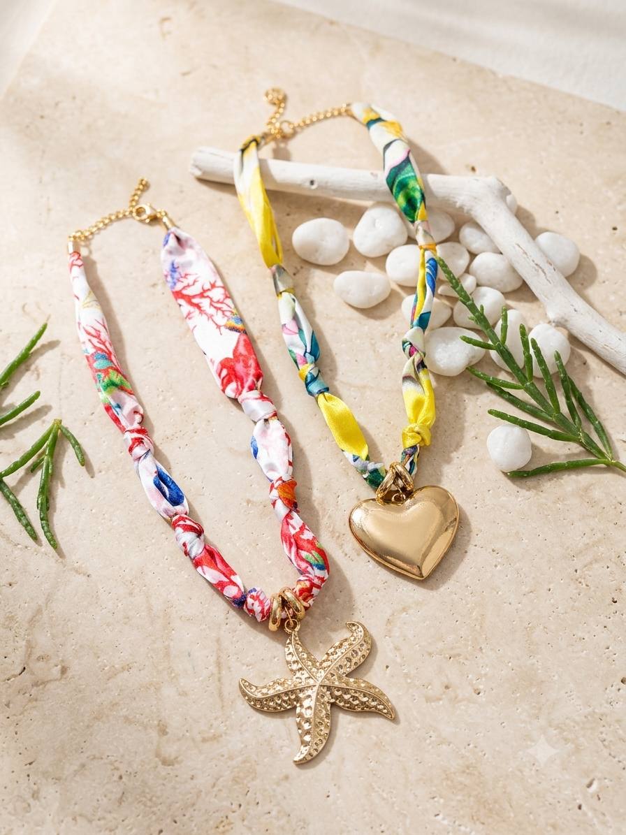 Collana Tessuto Fantasia con Ciondolo – Colori Mix – Confezione  da 12 Pezzi