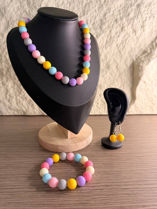 Set Parure Sfere Multicolor con Collana, Bracciale e Orecchini – Confezione da 36 Pezzi