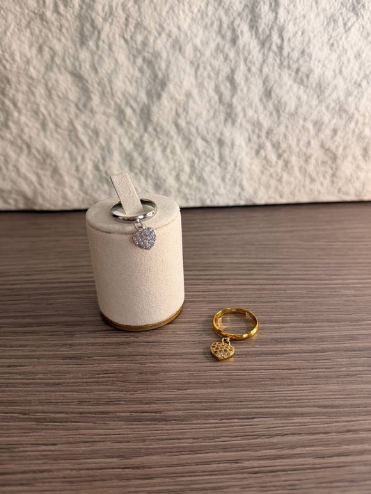 Anello Charm Cuore Pavé con Ciondolo Pendente – Confezione da 12 Pezzi