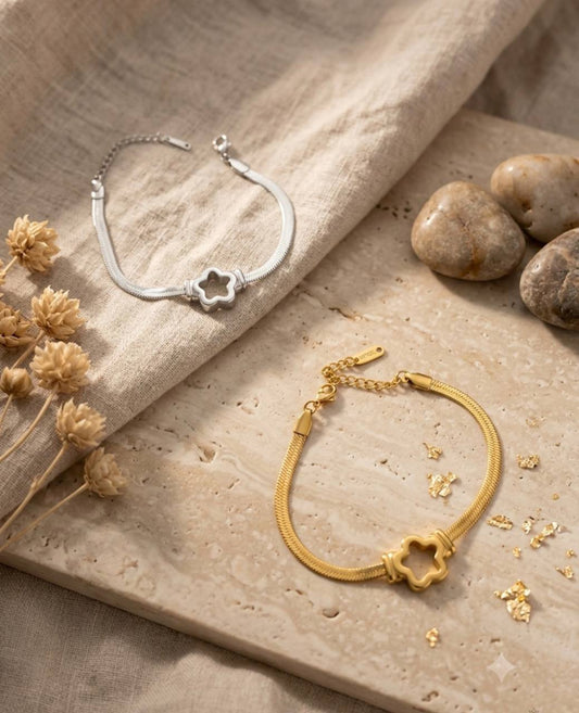 Bracciale Catena Serpente con Fiore – Confezione da 12 Pezzi