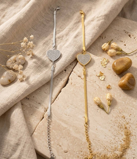 Bracciale Catena Serpente con Cuore Pavé – Confezione da 12 Pezzi